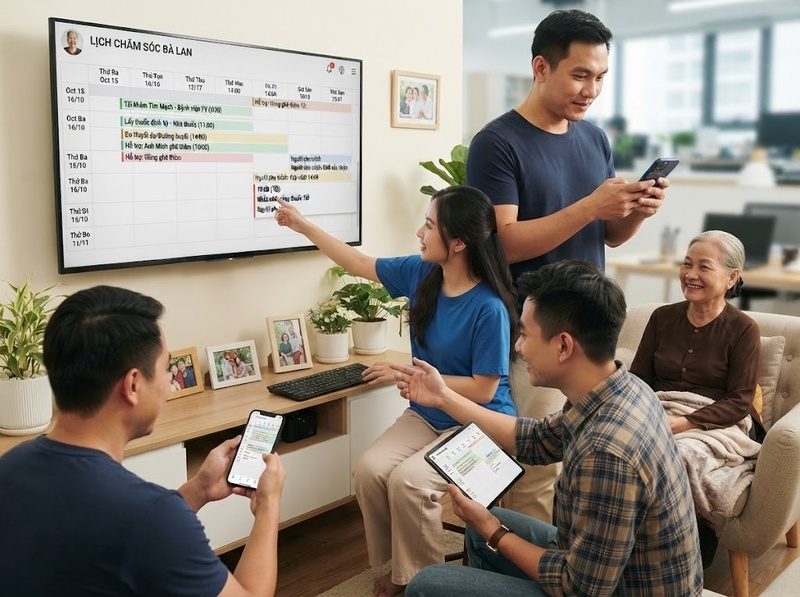 Công nghệ hỗ trợ chăm sóc người lớn tuổi qua lịch, nhắc việc và phối hợp ra sao?