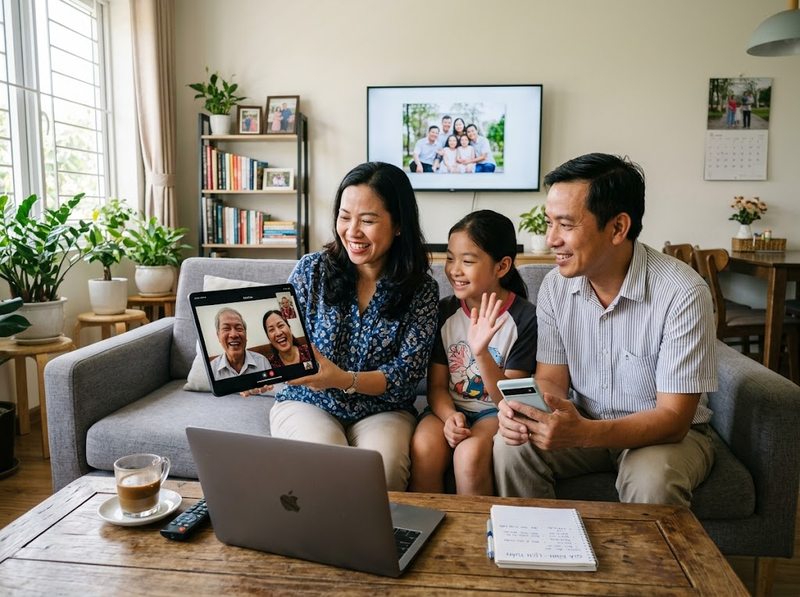 Công nghệ thay đổi sinh hoạt gia đình qua thời gian, thói quen và hoạt động chung