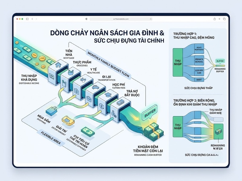 Khả năng chịu đựng tài chính gia đình được đánh giá qua những yếu tố nào?