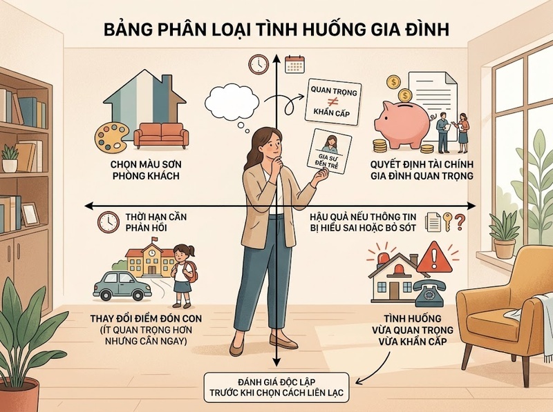 Lựa chọn phương thức giao tiếp gia đình theo mức độ quan trọng và khẩn cấp thế nào?
