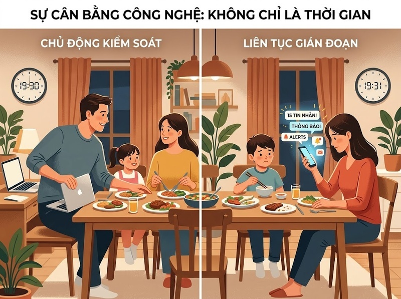 Mất cân bằng công nghệ trong gia đình bắt đầu khi những giới hạn nào bị vượt qua?