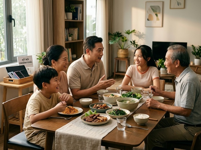 Nguyên tắc dùng điện thoại khi trò chuyện giúp các thành viên tập trung vào nhau