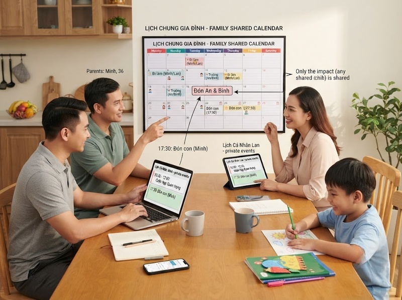 Phối hợp lịch gia đình thế nào để giảm trùng lịch và bỏ sót việc chung?