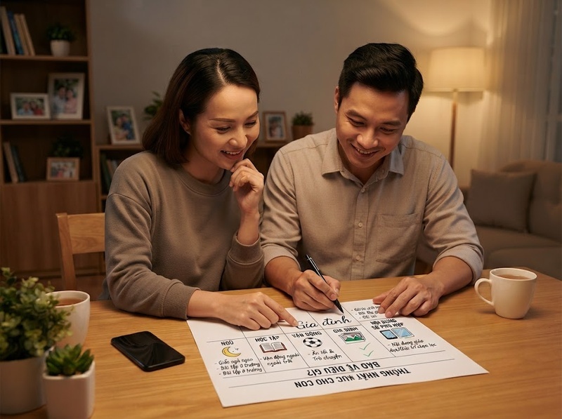 Quy tắc công nghệ cho con nên được cha mẹ thống nhất theo nguyên tắc nào?