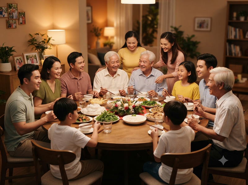 Hướng dẫn bố trí chỗ ngồi hợp lý trong tiệc gia đình nhiều thế hệ