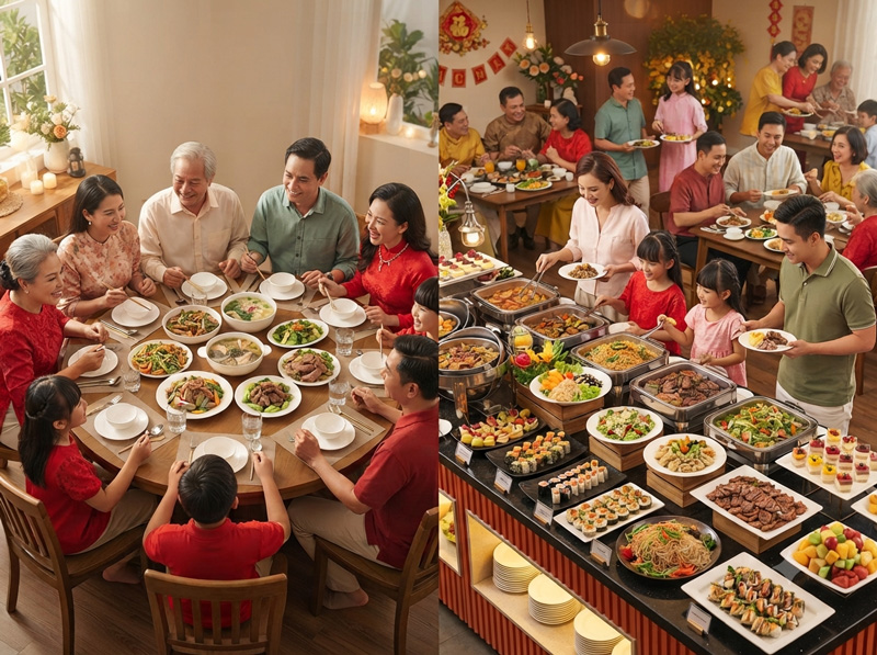 So sánh tiệc bàn và buffet cho họp mặt gia đình